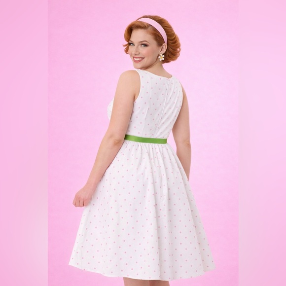 Unique Vintage Smak Parlour Pink Pin Dot Tulip Sleeveless Swing Dress, 1x, NWT! - Picture 5 of 16